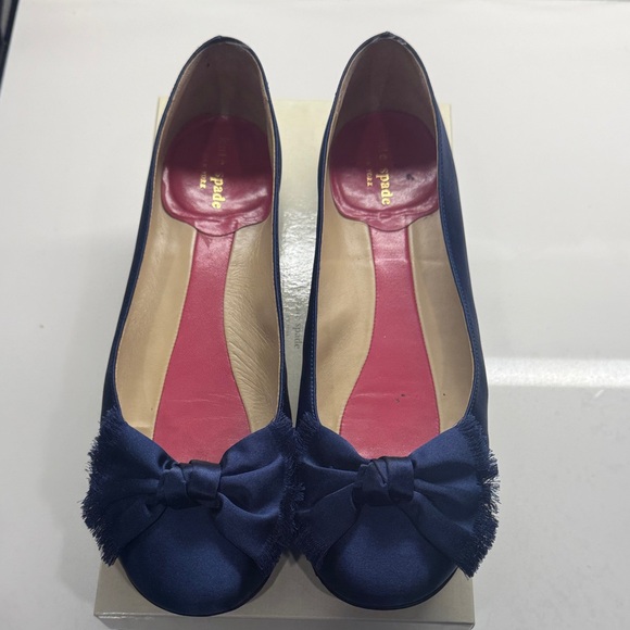 Kate Spade Blue Satin Flats with Bow - Picture 2 of 4